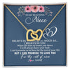 Interlocking Hearts Necklace 18K Yellow Gold Finish | Personalized To My Niece Necklace From Aunt Auntie Believe In Yourself Niece Birthday Graduation Christmas Customized Message Card | teecentury
