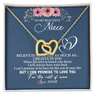 Interlocking Hearts Necklace 18K Yellow Gold Finish | Personalized To My Niece Necklace From Aunt Auntie Believe In Yourself Niece Birthday Graduation Christmas Customized Message Card | teecentury