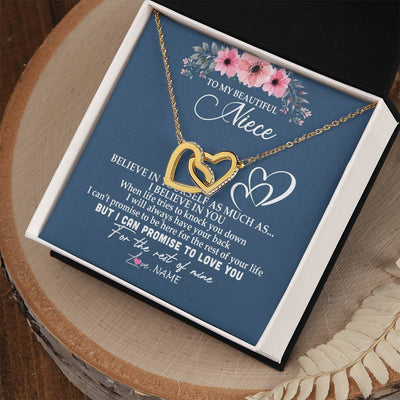 Interlocking Hearts Necklace 18K Yellow Gold Finish | Personalized To My Niece Necklace From Aunt Auntie Believe In Yourself Niece Birthday Graduation Christmas Customized Message Card | teecentury