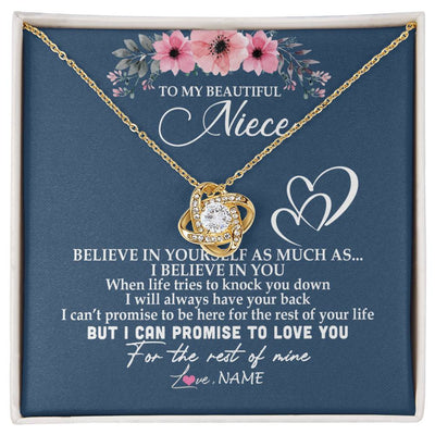 Love Knot Necklace 18K Yellow Gold Finish | Personalized To My Niece Necklace From Aunt Auntie Believe In Yourself Niece Birthday Graduation Christmas Customized Message Card | teecentury