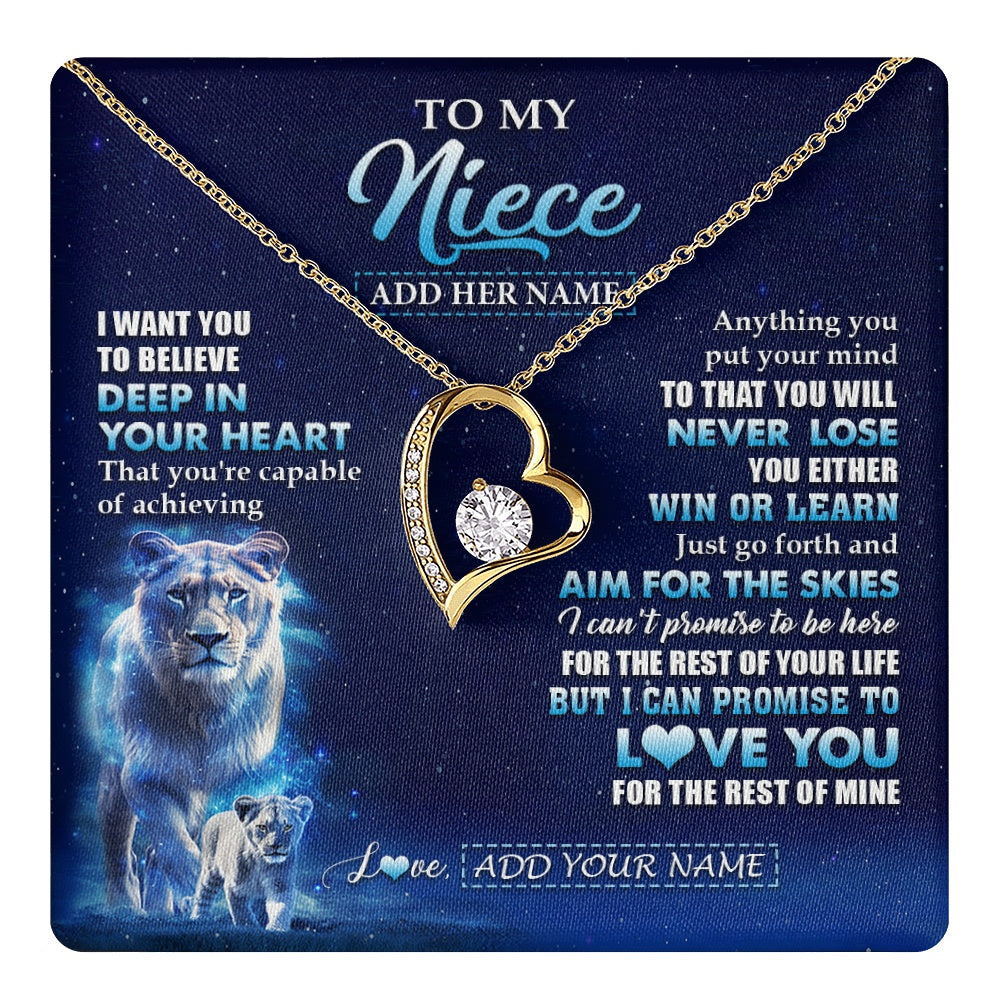 Forever Love Necklace 18K Yellow Gold Finish | 1 | Personalized To My Niece Necklace From Aunt Auntie Believe Your Heart Niece Gift Birthday Graduation Christmas Customized Gift Box Message Card | teecentury.myshopify
