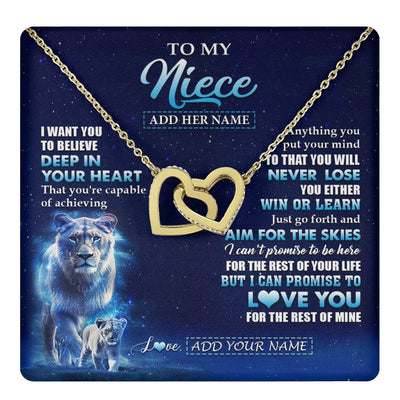 Interlocking Hearts Necklace 18K Yellow Gold Finish | 1 | Personalized To My Niece Necklace From Aunt Auntie Believe Your Heart Niece Gift Birthday Graduation Christmas Customized Gift Box Message Card | teecentury.myshopify