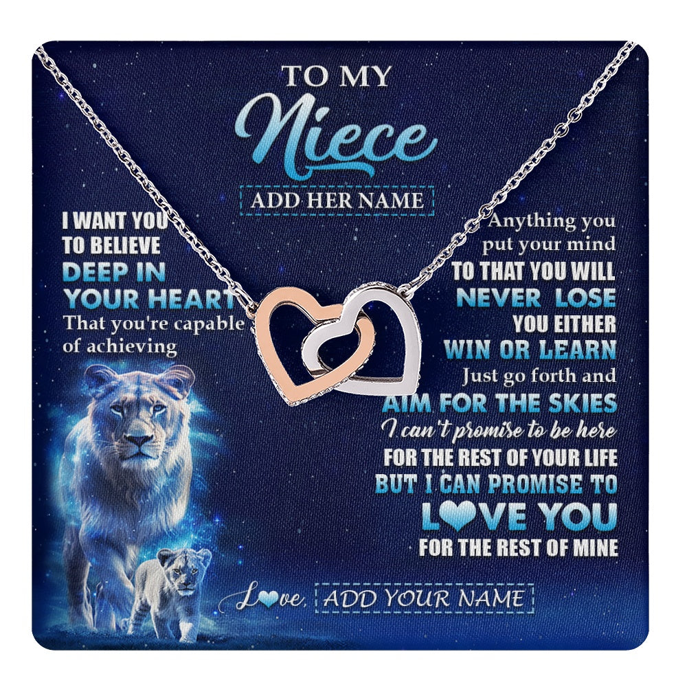 Interlocking Hearts Necklace Stainless Steel & Rose Gold Finish | 1 | Personalized To My Niece Necklace From Aunt Auntie Believe Your Heart Niece Gift Birthday Graduation Christmas Customized Gift Box Message Card | teecentury.myshopify