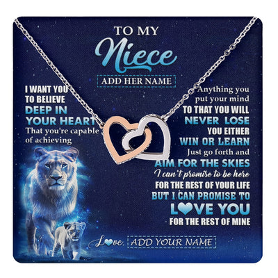 Interlocking Hearts Necklace Stainless Steel & Rose Gold Finish | 1 | Personalized To My Niece Necklace From Aunt Auntie Believe Your Heart Niece Gift Birthday Graduation Christmas Customized Gift Box Message Card | teecentury.myshopify