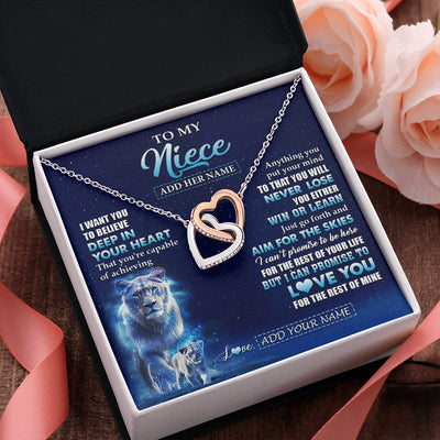 Interlocking Hearts Necklace Stainless Steel & Rose Gold Finish | 2 | Personalized To My Niece Necklace From Aunt Auntie Believe Your Heart Niece Gift Birthday Graduation Christmas Customized Gift Box Message Card | teecentury.myshopify