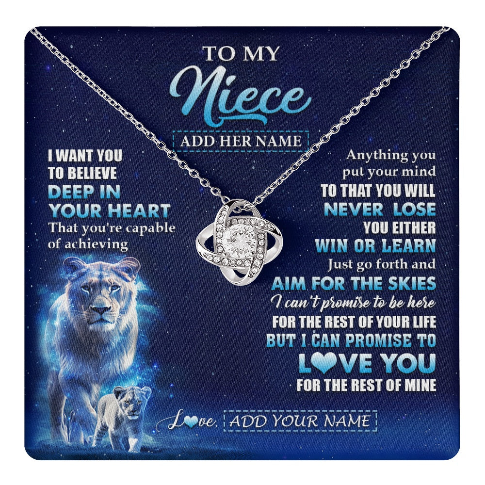 Love Knot Necklace 14K White Gold Finish | 1 | Personalized To My Niece Necklace From Aunt Auntie Believe Your Heart Niece Gift Birthday Graduation Christmas Customized Gift Box Message Card | teecentury.myshopify