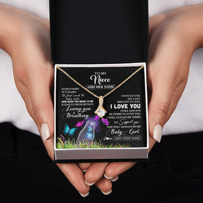 Alluring Beauty Necklace 18K Yellow Gold Finish | 2 | Personalized To My Niece Necklace From Aunt Auntie Butterfly Sometimes Say I Love You Niece Birthday Graduation Christmas Customized Gift Box Message Card | teecentury.myshopify