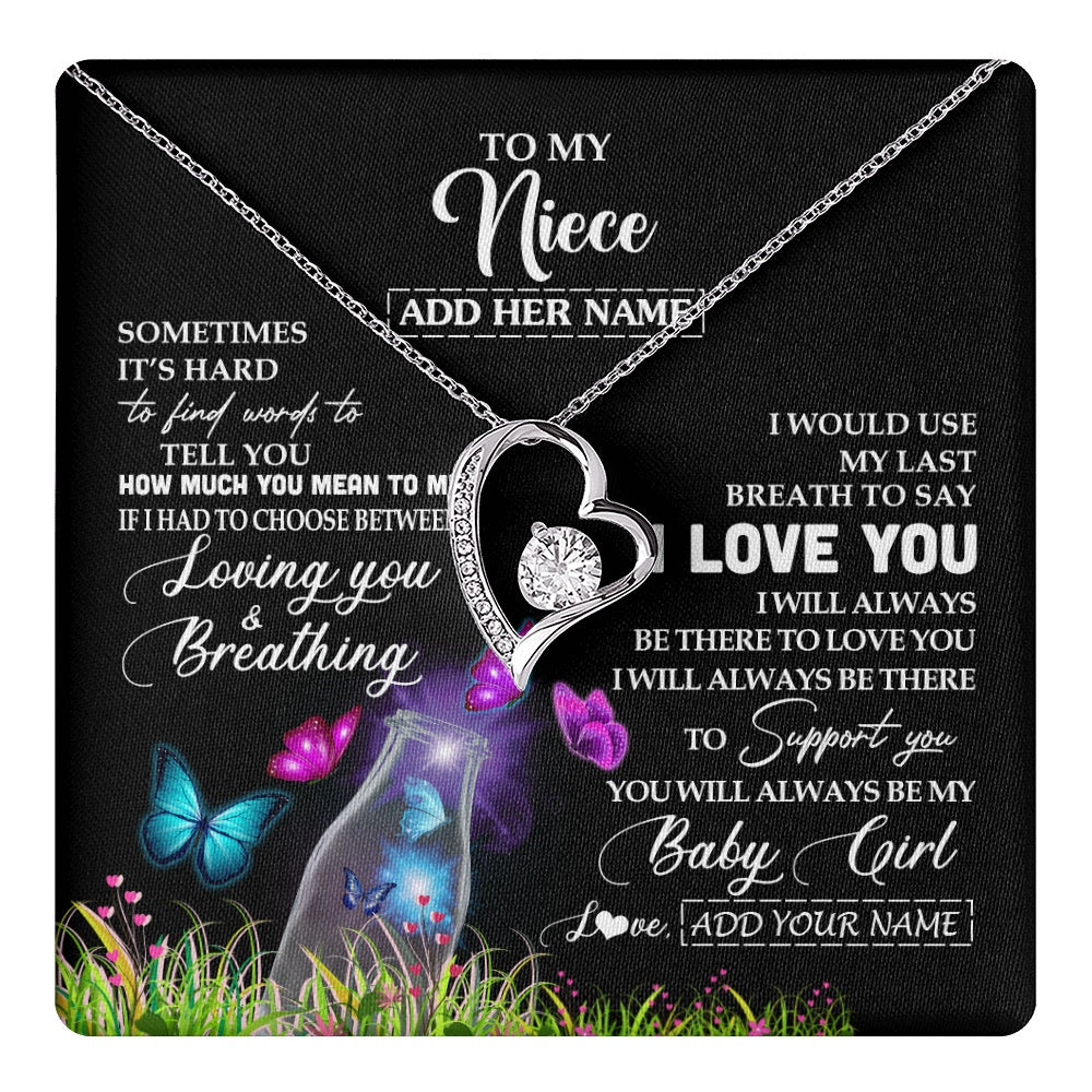 Forever Love Necklace 14K White Gold Finish | 1 | Personalized To My Niece Necklace From Aunt Auntie Butterfly Sometimes Say I Love You Niece Birthday Graduation Christmas Customized Gift Box Message Card | teecentury.myshopify