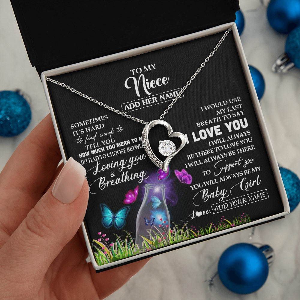 Forever Love Necklace 14K White Gold Finish | 2 | Personalized To My Niece Necklace From Aunt Auntie Butterfly Sometimes Say I Love You Niece Birthday Graduation Christmas Customized Gift Box Message Card | teecentury.myshopify