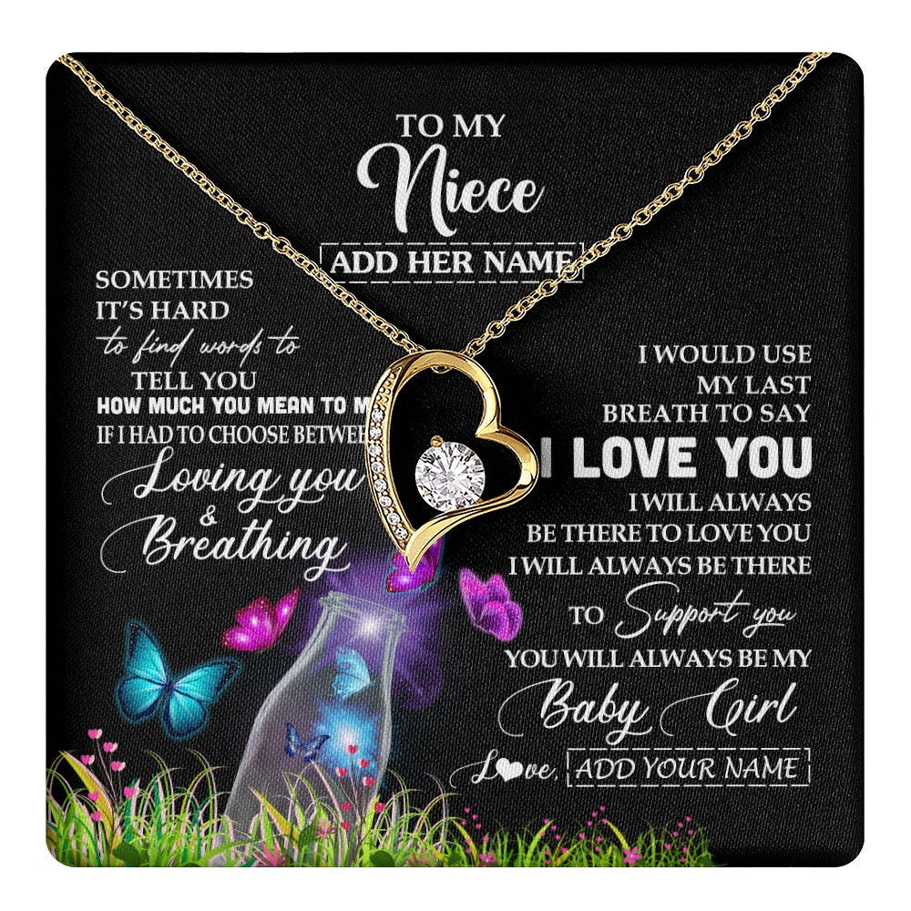 Forever Love Necklace 18K Yellow Gold Finish | 1 | Personalized To My Niece Necklace From Aunt Auntie Butterfly Sometimes Say I Love You Niece Birthday Graduation Christmas Customized Gift Box Message Card | teecentury.myshopify