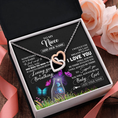 Interlocking Hearts Necklace Stainless Steel & Rose Gold Finish | 2 | Personalized To My Niece Necklace From Aunt Auntie Butterfly Sometimes Say I Love You Niece Birthday Graduation Christmas Customized Gift Box Message Card | teecentury.myshopify