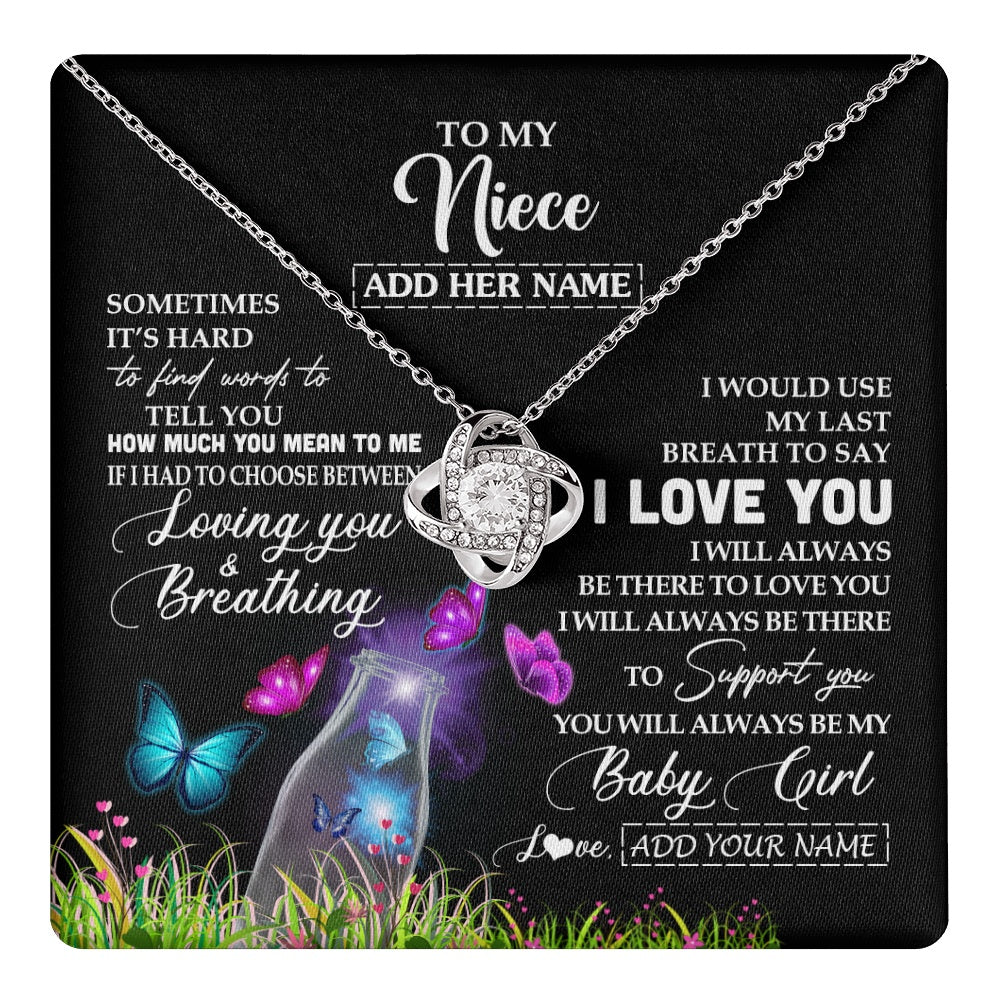 Love Knot Necklace 14K White Gold Finish | 1 | Personalized To My Niece Necklace From Aunt Auntie Butterfly Sometimes Say I Love You Niece Birthday Graduation Christmas Customized Gift Box Message Card | teecentury.myshopify