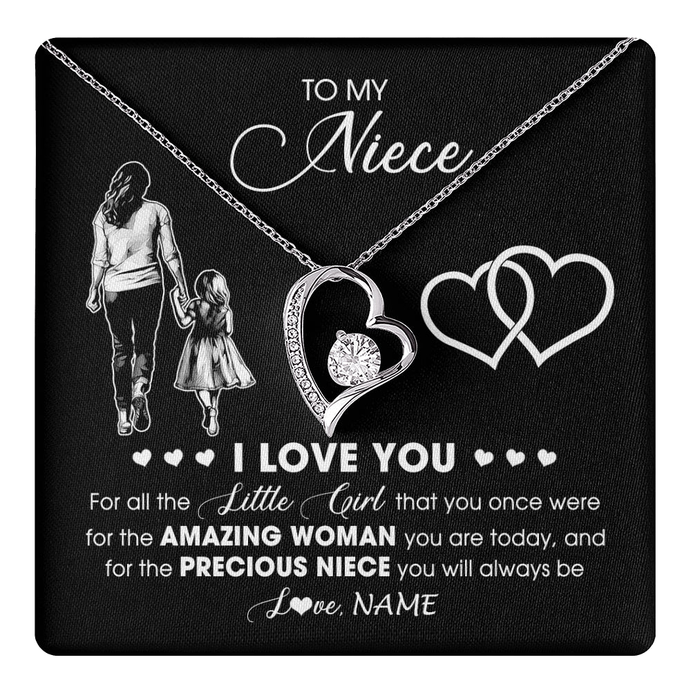 Forever Love Necklace 14K White Gold Finish | 1 | Personalized To My Niece Necklace From Aunt Auntie I Love You Little Girl Niece Birthday Graduation Christmas Jewelry Customized Gift Box Message Card | teecentury