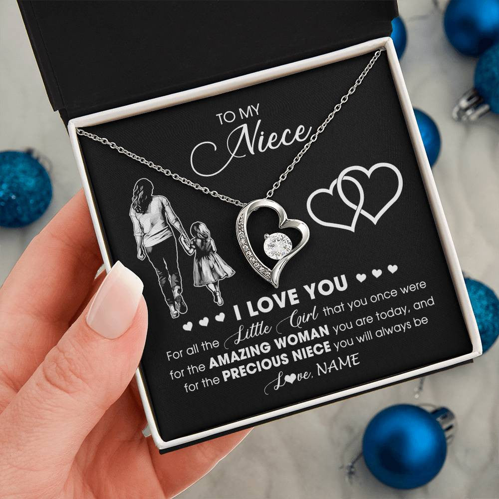 Forever Love Necklace 14K White Gold Finish | 2 | Personalized To My Niece Necklace From Aunt Auntie I Love You Little Girl Niece Birthday Graduation Christmas Jewelry Customized Gift Box Message Card | teecentury