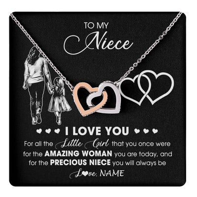 Interlocking Hearts Necklace Stainless Steel & Rose Gold Finish | 1 | Personalized To My Niece Necklace From Aunt Auntie I Love You Little Girl Niece Birthday Graduation Christmas Jewelry Customized Gift Box Message Card | teecentury