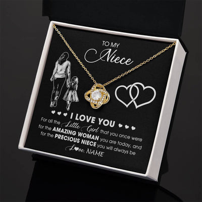 Love Knot Necklace 18K Yellow Gold Finish | 2 | Personalized To My Niece Necklace From Aunt Auntie I Love You Little Girl Niece Birthday Graduation Christmas Jewelry Customized Gift Box Message Card | teecentury