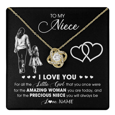 Love Knot Necklace 18K Yellow Gold Finish | 1 | Personalized To My Niece Necklace From Aunt Auntie I Love You Little Girl Niece Birthday Graduation Christmas Jewelry Customized Gift Box Message Card | teecentury