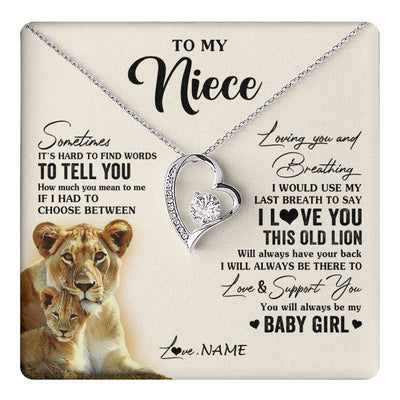 Forever Love Necklace 14K White Gold Finish | 1 | Personalized To My Niece Necklace From Aunt Auntie I Love You This Old Lion Niece Birthday Graduation Christmas Jewelry Customized Gift Box Message Card | teecentury