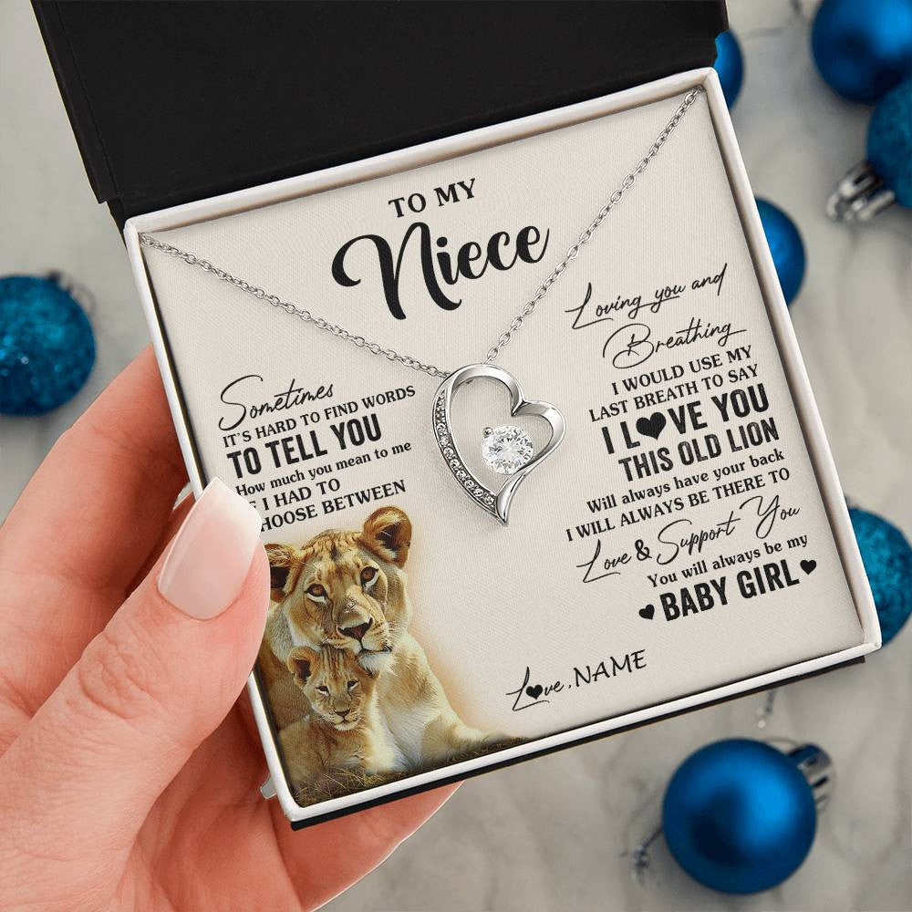 Forever Love Necklace 14K White Gold Finish | 2 | Personalized To My Niece Necklace From Aunt Auntie I Love You This Old Lion Niece Birthday Graduation Christmas Jewelry Customized Gift Box Message Card | teecentury