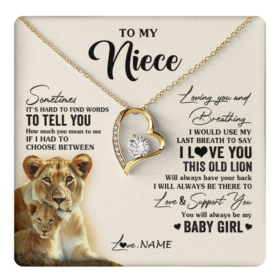 Forever Love Necklace 18K Yellow Gold Finish | 1 | Personalized To My Niece Necklace From Aunt Auntie I Love You This Old Lion Niece Birthday Graduation Christmas Jewelry Customized Gift Box Message Card | teecentury