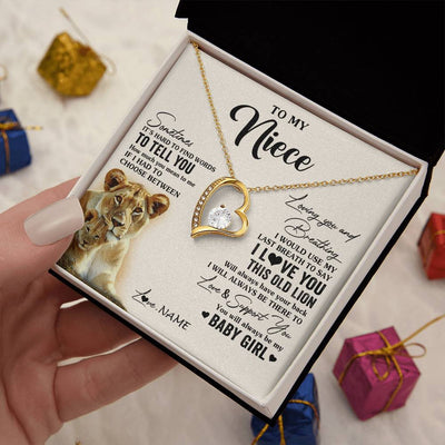 Forever Love Necklace 18K Yellow Gold Finish | 2 | Personalized To My Niece Necklace From Aunt Auntie I Love You This Old Lion Niece Birthday Graduation Christmas Jewelry Customized Gift Box Message Card | teecentury