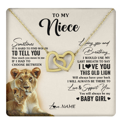 Interlocking Hearts Necklace 18K Yellow Gold Finish | 1 | Personalized To My Niece Necklace From Aunt Auntie I Love You This Old Lion Niece Birthday Graduation Christmas Jewelry Customized Gift Box Message Card | teecentury