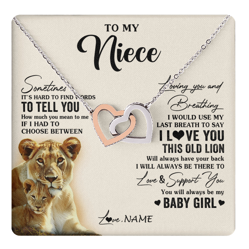 Interlocking Hearts Necklace Stainless Steel & Rose Gold Finish | 1 | Personalized To My Niece Necklace From Aunt Auntie I Love You This Old Lion Niece Birthday Graduation Christmas Jewelry Customized Gift Box Message Card | teecentury