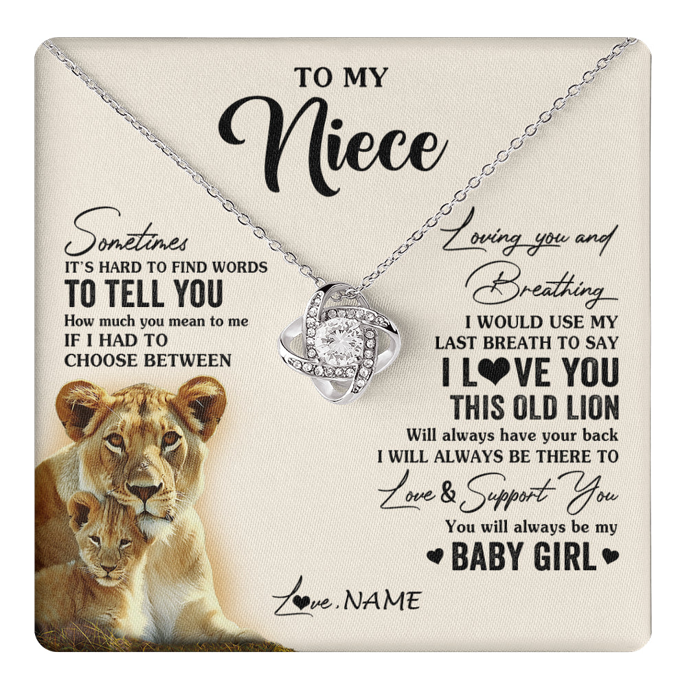 Love Knot Necklace 14K White Gold Finish | 1 | Personalized To My Niece Necklace From Aunt Auntie I Love You This Old Lion Niece Birthday Graduation Christmas Jewelry Customized Gift Box Message Card | teecentury
