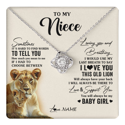 Love Knot Necklace 14K White Gold Finish | 1 | Personalized To My Niece Necklace From Aunt Auntie I Love You This Old Lion Niece Birthday Graduation Christmas Jewelry Customized Gift Box Message Card | teecentury