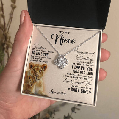Love Knot Necklace 14K White Gold Finish | 2 | Personalized To My Niece Necklace From Aunt Auntie I Love You This Old Lion Niece Birthday Graduation Christmas Jewelry Customized Gift Box Message Card | teecentury