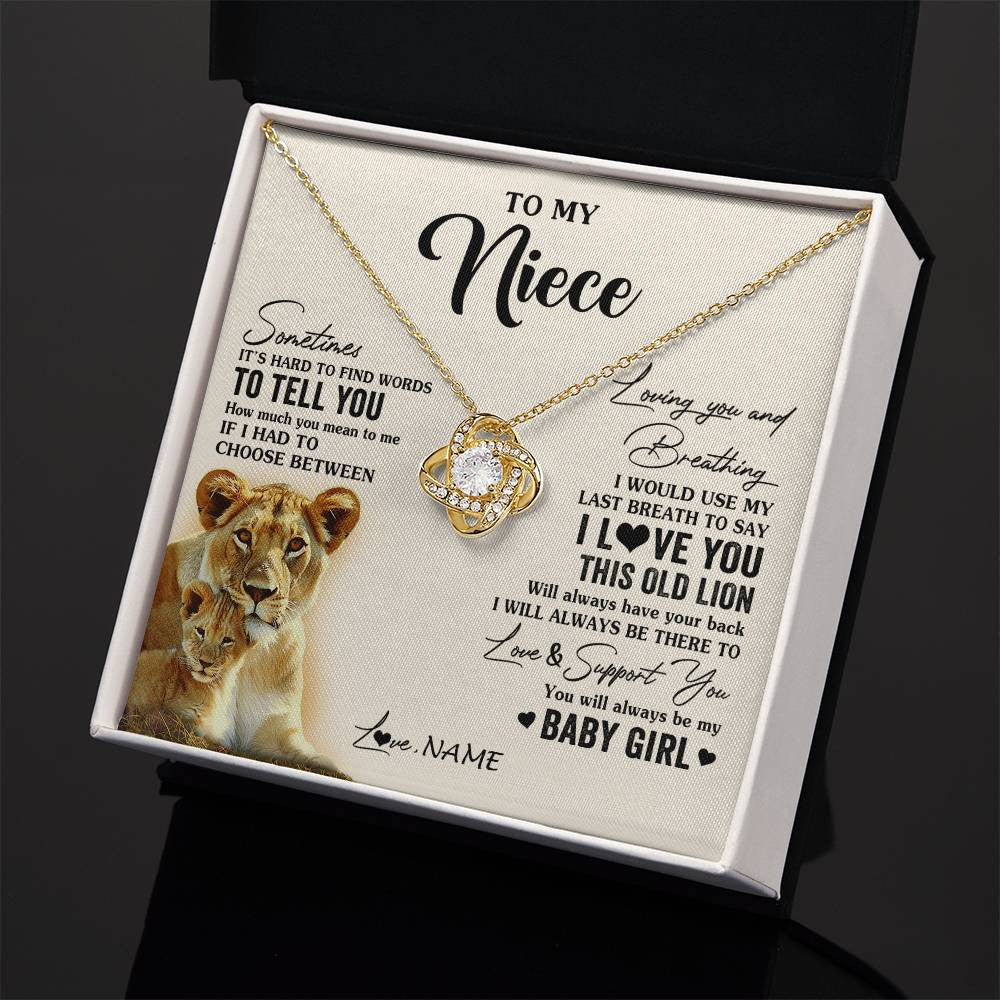 Love Knot Necklace 18K Yellow Gold Finish | 2 | Personalized To My Niece Necklace From Aunt Auntie I Love You This Old Lion Niece Birthday Graduation Christmas Jewelry Customized Gift Box Message Card | teecentury