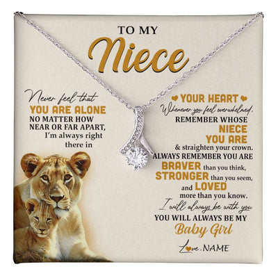 Alluring Beauty Necklace 14K White Gold Finish | 1 | Personalized To My Niece Necklace From Aunt Auntie Lion Never Feel That You Are Alone Great Niece Birthday Christmas Customized Gift Box Message Card | teecentury