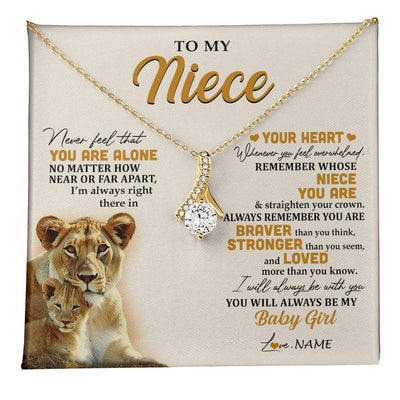 Alluring Beauty Necklace 18K Yellow Gold Finish | 1 | Personalized To My Niece Necklace From Aunt Auntie Lion Never Feel That You Are Alone Great Niece Birthday Christmas Customized Gift Box Message Card | teecentury