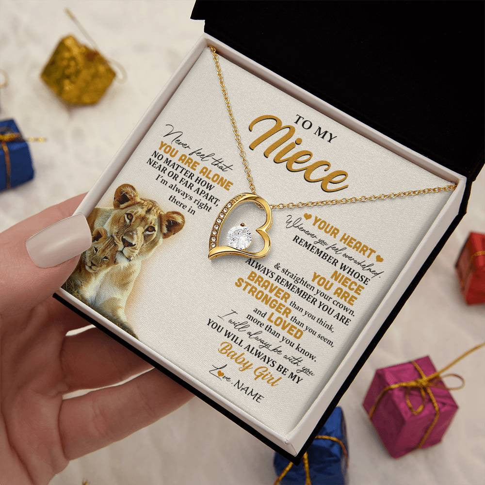 Forever Love Necklace 18K Yellow Gold Finish | 2 | Personalized To My Niece Necklace From Aunt Auntie Lion Never Feel That You Are Alone Great Niece Birthday Christmas Customized Gift Box Message Card | teecentury
