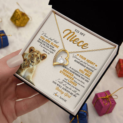 Forever Love Necklace 18K Yellow Gold Finish | 2 | Personalized To My Niece Necklace From Aunt Auntie Lion Never Feel That You Are Alone Great Niece Birthday Christmas Customized Gift Box Message Card | teecentury