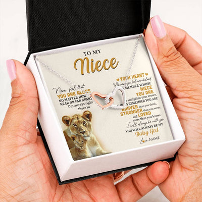 Interlocking Hearts Necklace Stainless Steel & Rose Gold Finish | 2 | Personalized To My Niece Necklace From Aunt Auntie Lion Never Feel That You Are Alone Great Niece Birthday Christmas Customized Gift Box Message Card | teecentury