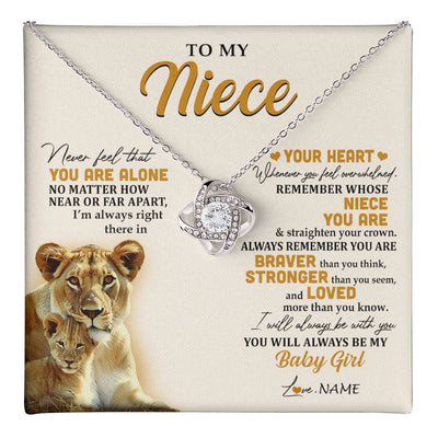 Love Knot Necklace 14K White Gold Finish | 1 | Personalized To My Niece Necklace From Aunt Auntie Lion Never Feel That You Are Alone Great Niece Birthday Christmas Customized Gift Box Message Card | teecentury