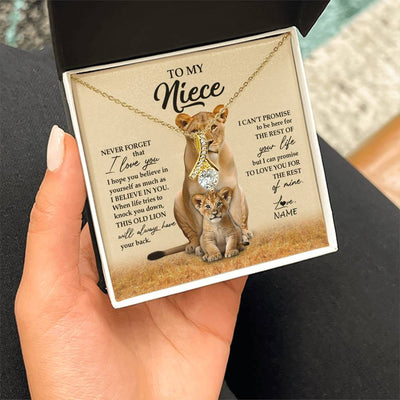 Alluring Beauty Necklace 18K Yellow Gold Finish | 2 | Personalized To My Niece Necklace From Aunt Auntie Lion Never Forget That I Love You Niece Jewelry Birthday Graduation Christmas Customized Message Card | teecentury