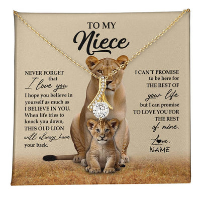 Alluring Beauty Necklace 18K Yellow Gold Finish | 1 | Personalized To My Niece Necklace From Aunt Auntie Lion Never Forget That I Love You Niece Jewelry Birthday Graduation Christmas Customized Message Card | teecentury