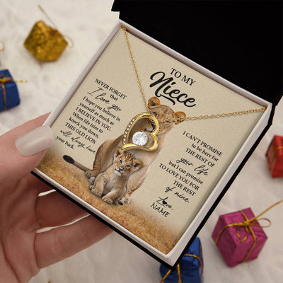 Forever Love Necklace 18K Yellow Gold Finish | 2 | Personalized To My Niece Necklace From Aunt Auntie Lion Never Forget That I Love You Niece Jewelry Birthday Graduation Christmas Customized Message Card | teecentury