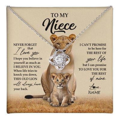 Love Knot Necklace 14K White Gold Finish | 1 | Personalized To My Niece Necklace From Aunt Auntie Lion Never Forget That I Love You Niece Jewelry Birthday Graduation Christmas Customized Message Card | teecentury