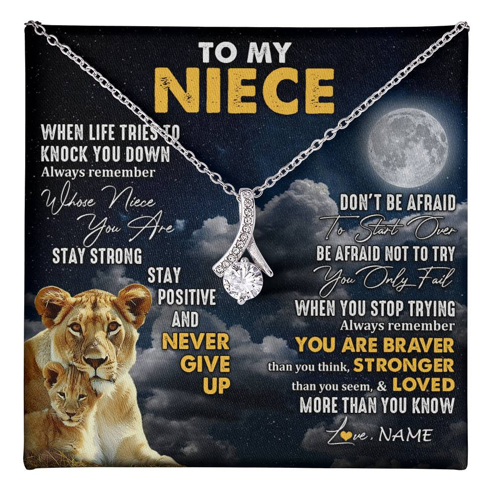 Alluring Beauty Necklace 14K White Gold Finish | 1 | Personalized To My Niece Necklace From Aunt Auntie Lion Never Give Up Niece Birthday Graduation Christmas Jewelry Customized Gift Box Message Card | teecentury