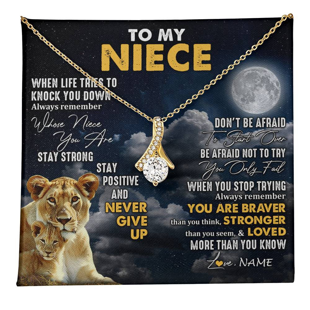 Alluring Beauty Necklace 18K Yellow Gold Finish | 1 | Personalized To My Niece Necklace From Aunt Auntie Lion Never Give Up Niece Birthday Graduation Christmas Jewelry Customized Gift Box Message Card | teecentury