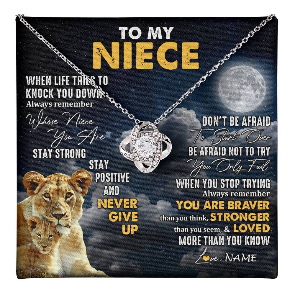 Love Knot Necklace 14K White Gold Finish | 1 | Personalized To My Niece Necklace From Aunt Auntie Lion Never Give Up Niece Birthday Graduation Christmas Jewelry Customized Gift Box Message Card | teecentury