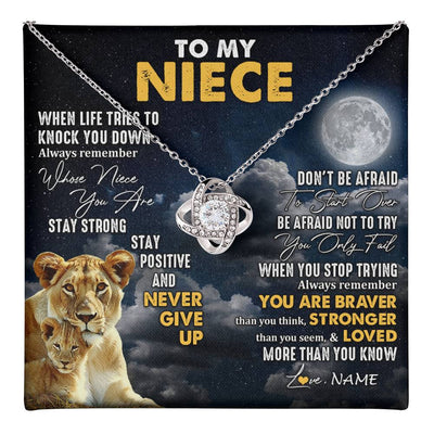 Love Knot Necklace 14K White Gold Finish | 1 | Personalized To My Niece Necklace From Aunt Auntie Lion Never Give Up Niece Birthday Graduation Christmas Jewelry Customized Gift Box Message Card | teecentury