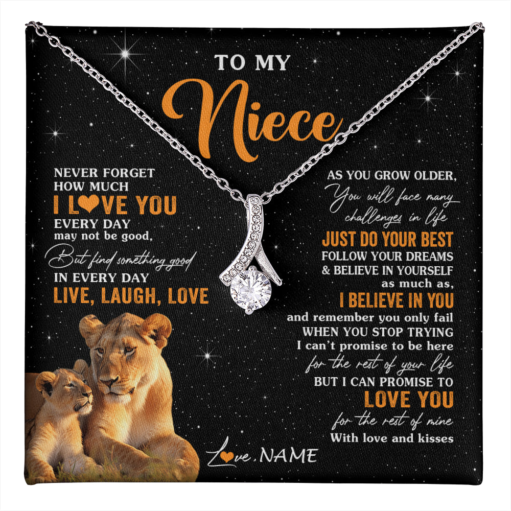 Alluring Beauty Necklace 14K White Gold Finish | 1 | Personalized To My Niece Necklace From Aunt Auntie Live Laugh Love Lion Niece Birthday Gifts Positive Graduation Christmas Customized Gift Box Message Card | teecentury