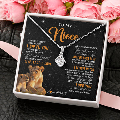 Alluring Beauty Necklace 14K White Gold Finish | 2 | Personalized To My Niece Necklace From Aunt Auntie Live Laugh Love Lion Niece Birthday Gifts Positive Graduation Christmas Customized Gift Box Message Card | teecentury