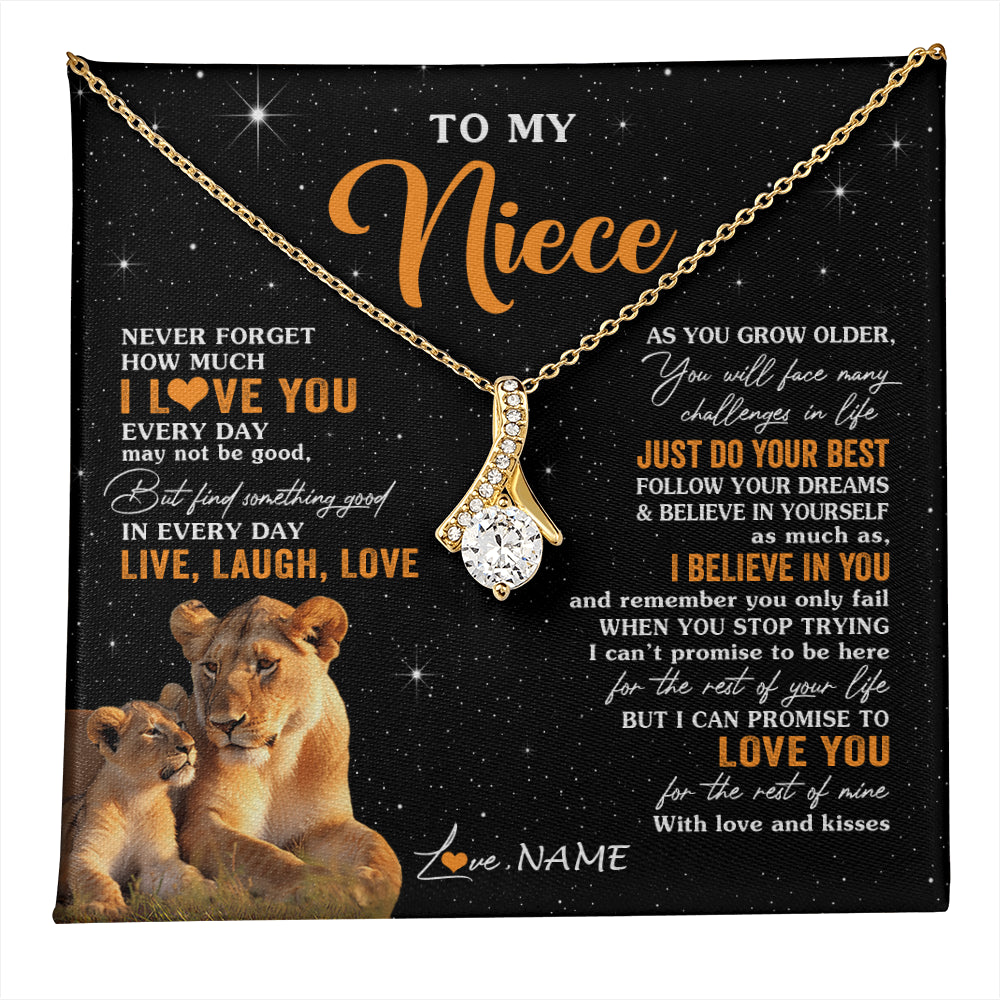 Alluring Beauty Necklace 18K Yellow Gold Finish | 1 | Personalized To My Niece Necklace From Aunt Auntie Live Laugh Love Lion Niece Birthday Gifts Positive Graduation Christmas Customized Gift Box Message Card | teecentury