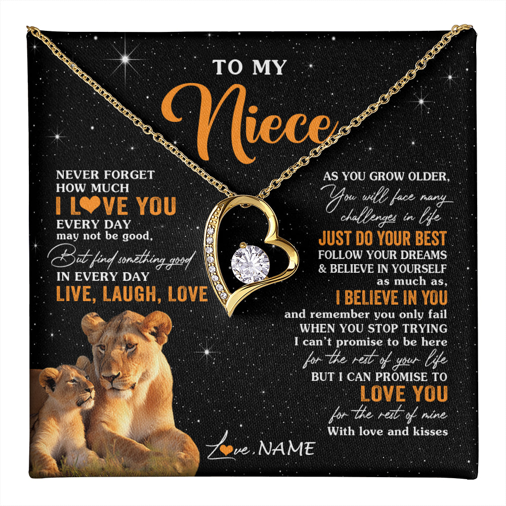 Forever Love Necklace 18K Yellow Gold Finish | 1 | Personalized To My Niece Necklace From Aunt Auntie Live Laugh Love Lion Niece Birthday Gifts Positive Graduation Christmas Customized Gift Box Message Card | teecentury