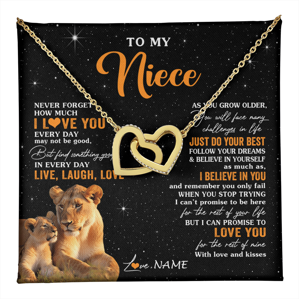 Interlocking Hearts Necklace 18K Yellow Gold Finish | 1 | Personalized To My Niece Necklace From Aunt Auntie Live Laugh Love Lion Niece Birthday Gifts Positive Graduation Christmas Customized Gift Box Message Card | teecentury